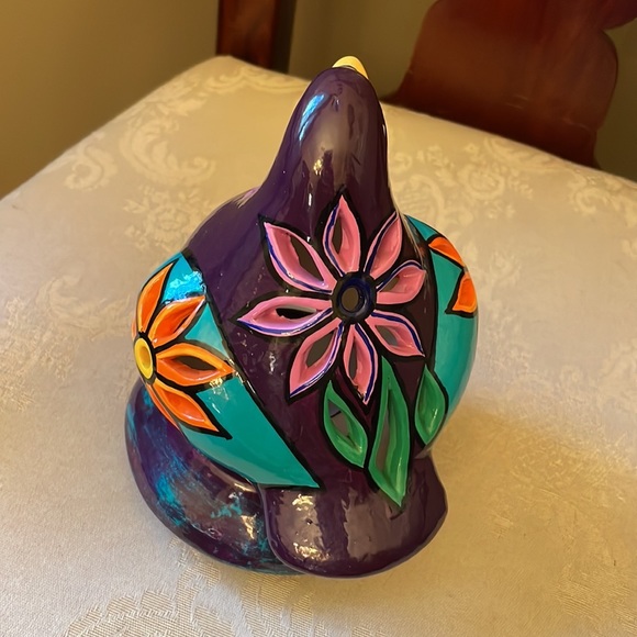 Hand painted ceramic purple dove, bird fairy light, tea light candle holder - Picture 4 of 12